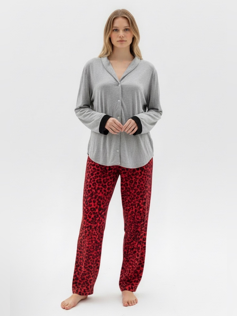 Victoria's Secret Pajama Sleepwear Modal Cardigan Top & Leopard Satin Pants L